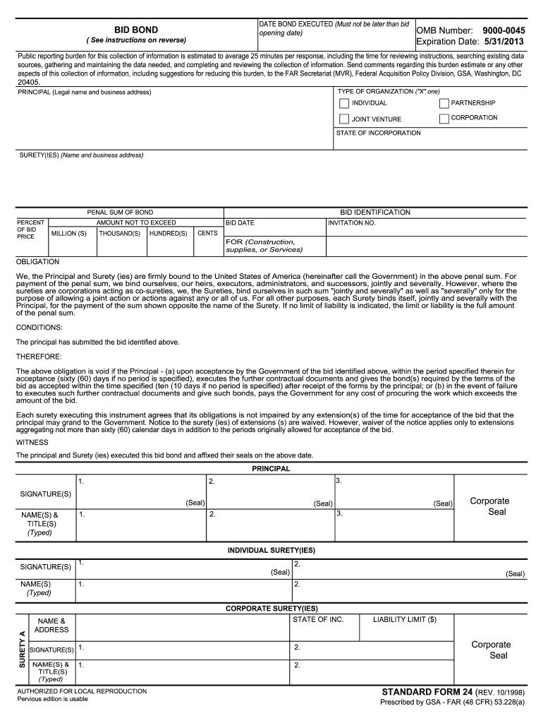 Standard Form 24 Bid Bond  Epa