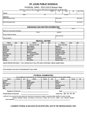 Nursing School Physical Exam Form