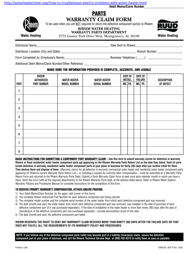 Get and Sign Rheem Warranty Registration 2004-2022 Form