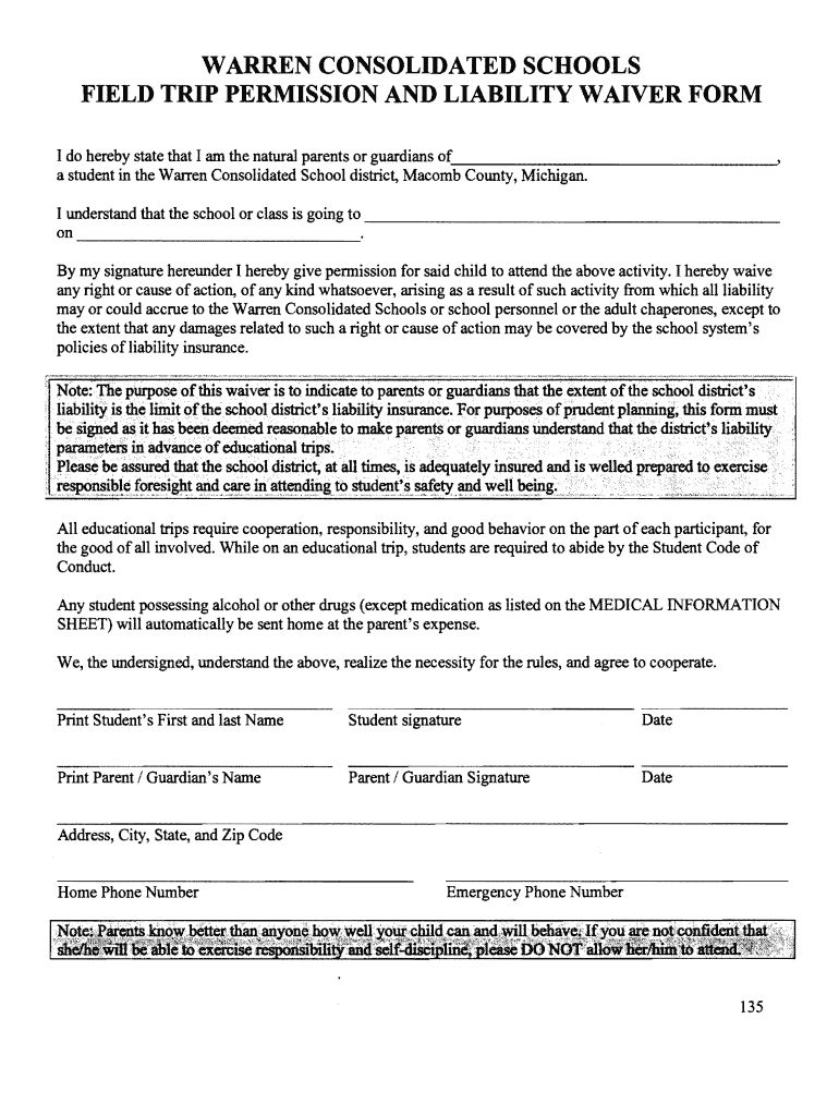 Field Trip Waiver Template  Form