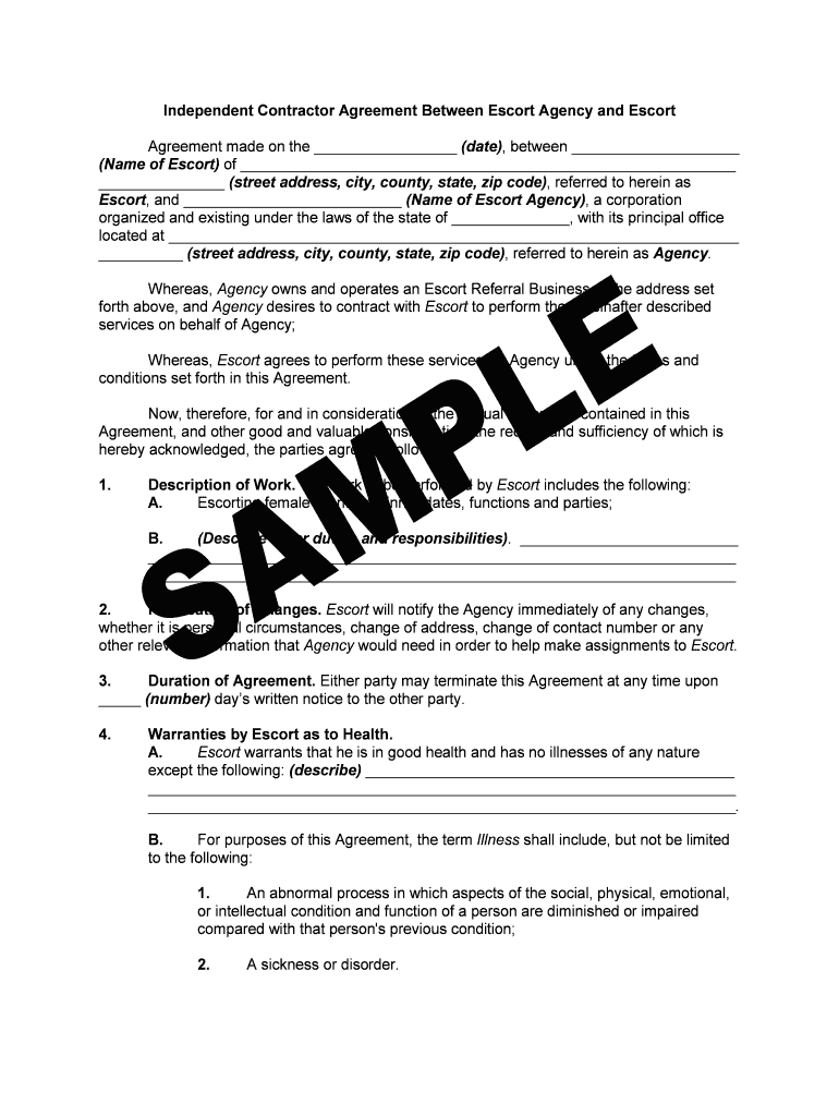 Escort Agency Contract Template PDF  Form