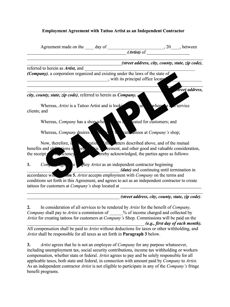 Tattoo Artist Contract  Form