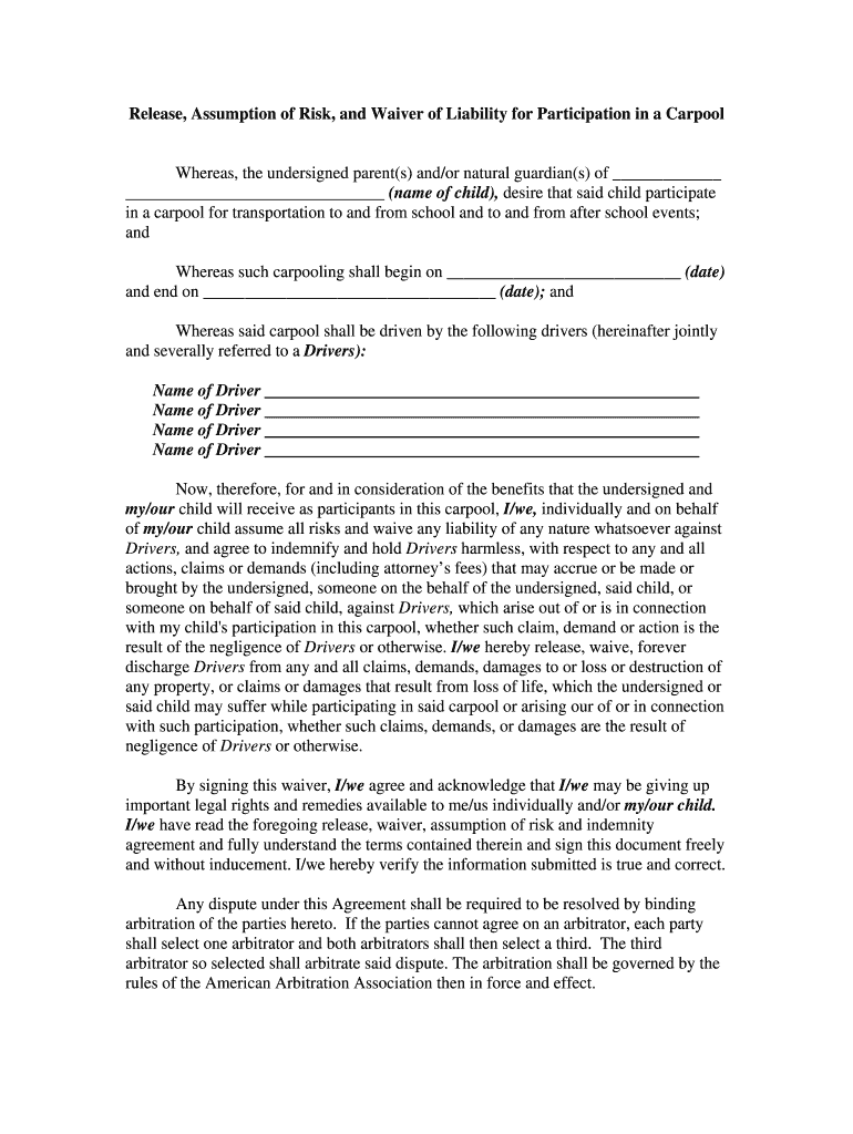 Waiver Carpool Form