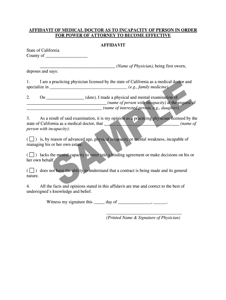 Doctor Affidavit Incapacity  Form