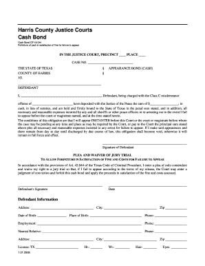 Cash Bond Filing Form Harris County Justice of the Peace Courts Jp Hctx