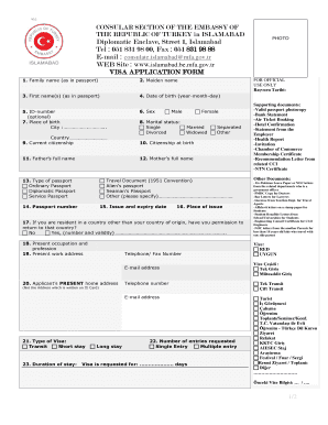 Turkish Embassy Islamabad Visa Application Form