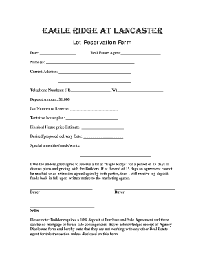 Eagle Ridge at Lancaster Lot Reservation Form