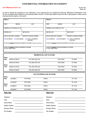 CONFIDENTIAL INFORMATION STATEMENT