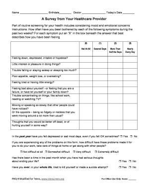 PHQ 9 Modified for BTeensb W Suicide Qs  Form