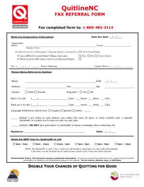 Tobacco Cessation Quitline Fax Referral Form NC DHHS Communitycarenc