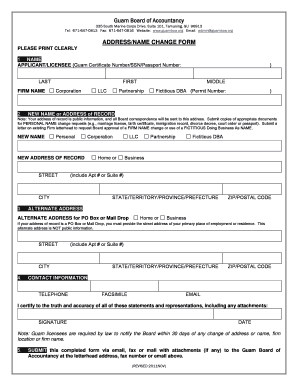 Guam Board of Accountancy ADDRESSNAME CHANGE FORM Guamboa