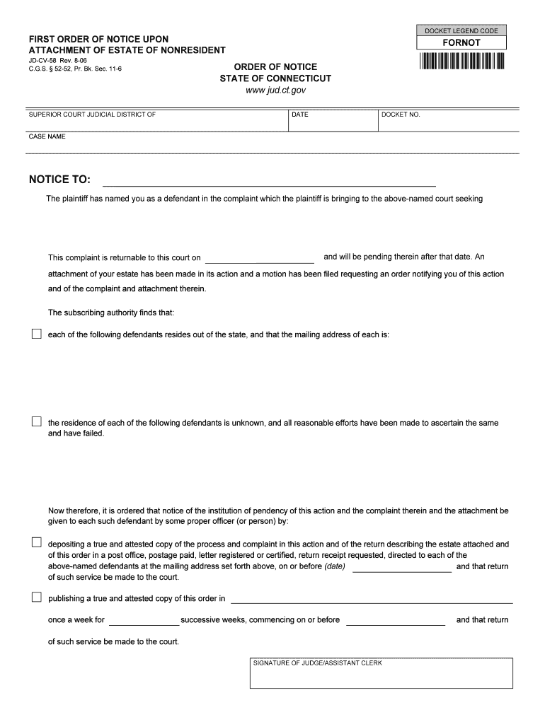  First Order of Notice Upon Attachment of Estate of Nonresident Jud Ct 2006