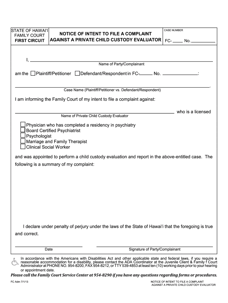 Intent Complaint  Form