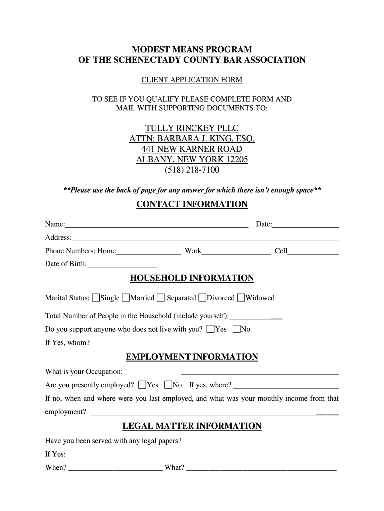 MODEST MEANS PROGRAM of the SCHENECTADY COUNTY BAR ASSOCIATION  Form