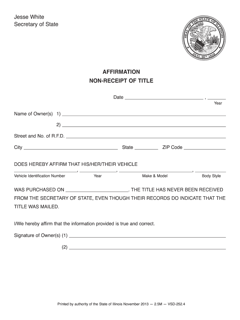 Where to Send Affirmation of Nonreceipt Illinois  Form