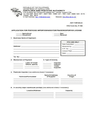 FPA Form P 150 Pesticide Importer DOC