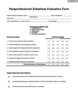 Para Evaluation Forms