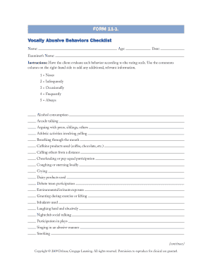 FORM 11 1 Vocally Abusive Behaviors Checklist Specialed Spps