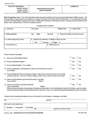 Juror Qualification Questionnaire  Form