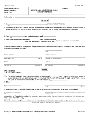 Petition and Order to Use Funds Conservatorship Michigan Courts Courts Michigan  Form
