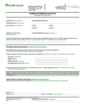 Formulir Pembatalan Polis Manulife