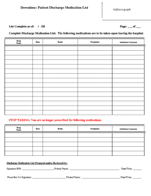 Discharge Medication List Template  Form