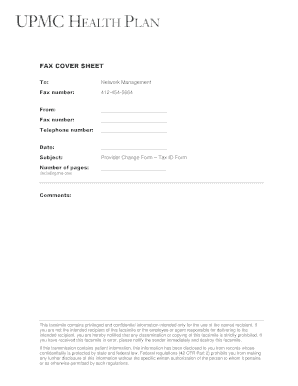 Fax Cover Sheet Template UPMC Health Plan  Form