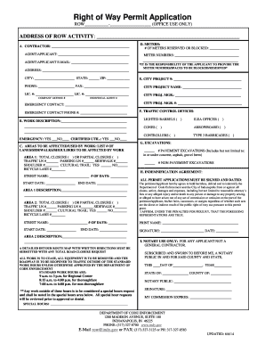 Right of Way Permit Application City of Indianapolis Indygov  Form