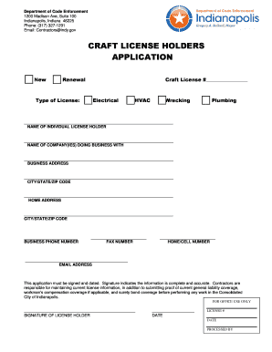Craft License Holder Application City of Indianapolis Indygov  Form