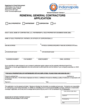 GENERAL CONTRACTORS City of Indianapolis Indygov  Form