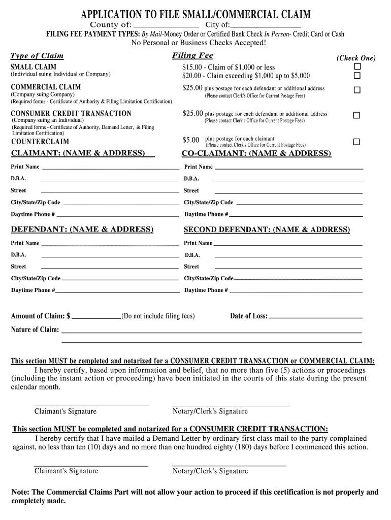 Application Small&amp;Commercial Claims  Form