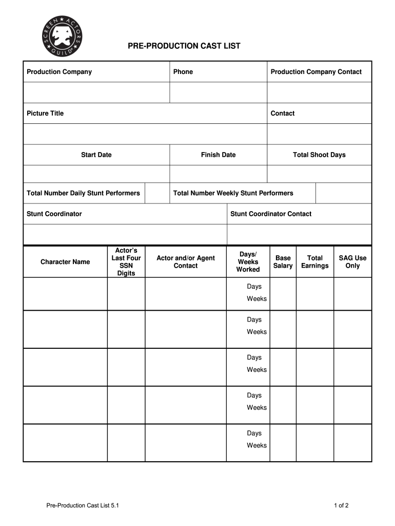 Pre Production Cast  Form