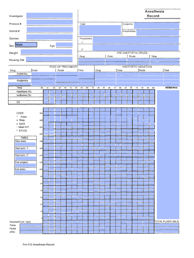 Veterinary Anesthesia Record Template Excel  Form