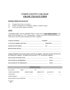 GRADE CHANGE FORM Union County College Faculty Web Site Faculty Ucc