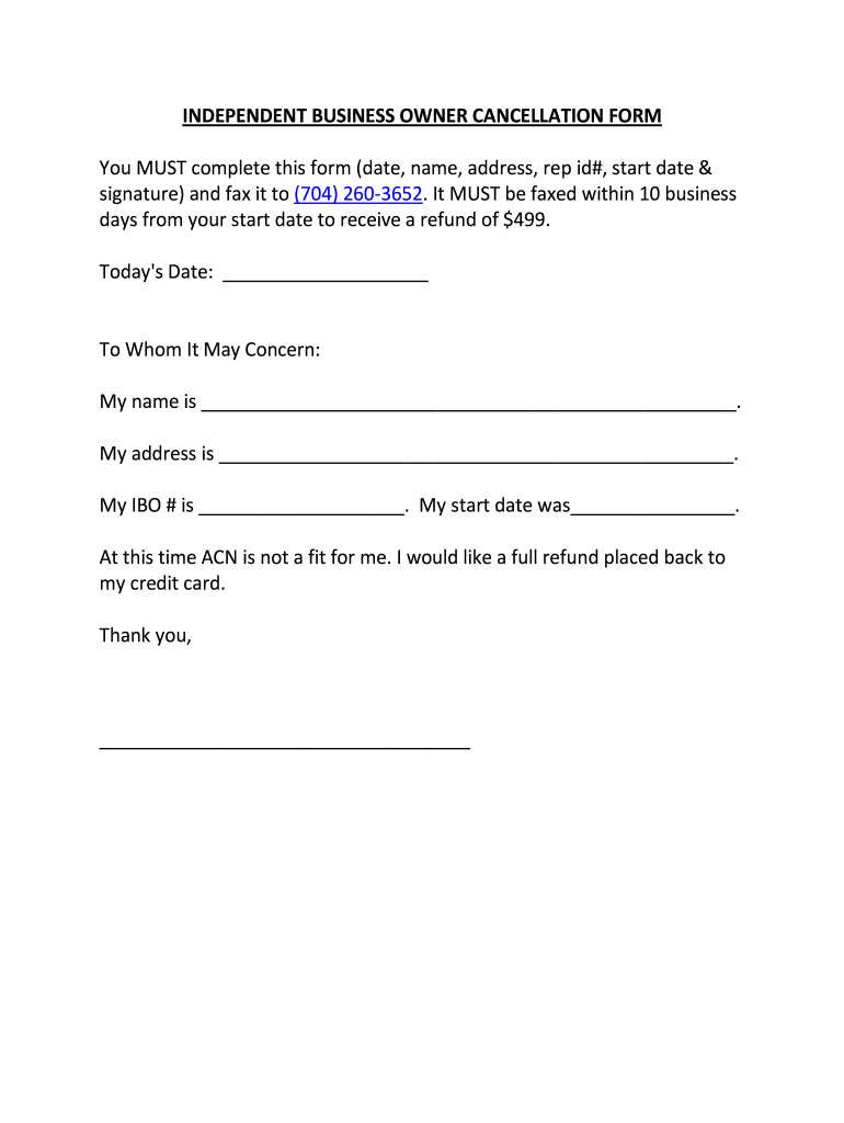 Acn Cancellation Form