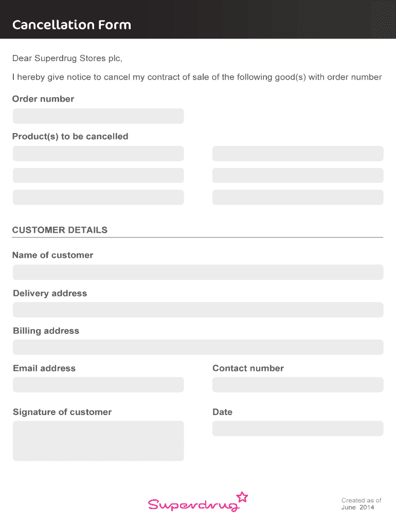 Superdrug Cancel Order  Form