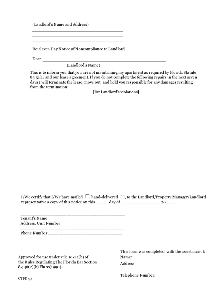 FORM 59  NOTICE from TENANT to LANDLORD    Pinellasclerk