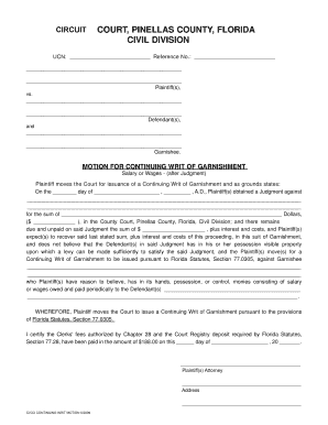 Motion for Writ of Garnishment Florida  Form
