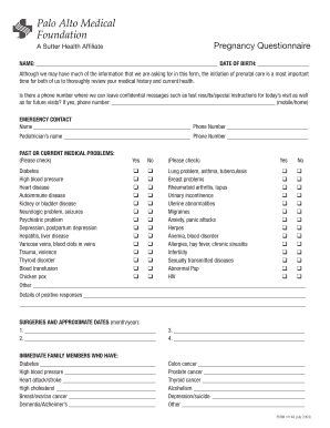 Pregnancy Questionnaire Form