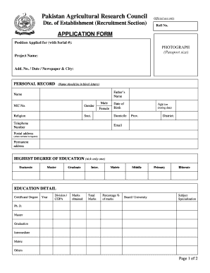 Parc Job Application Form