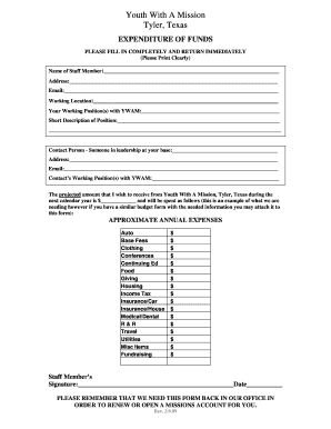 Ywamtyler Expenditure Form