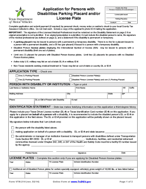 Application for Persons with Disabilities Parking Placard TxDMV GOV Banderacounty  Form