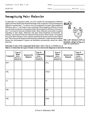 Recognizing Polar Molecules Worksheet  Form