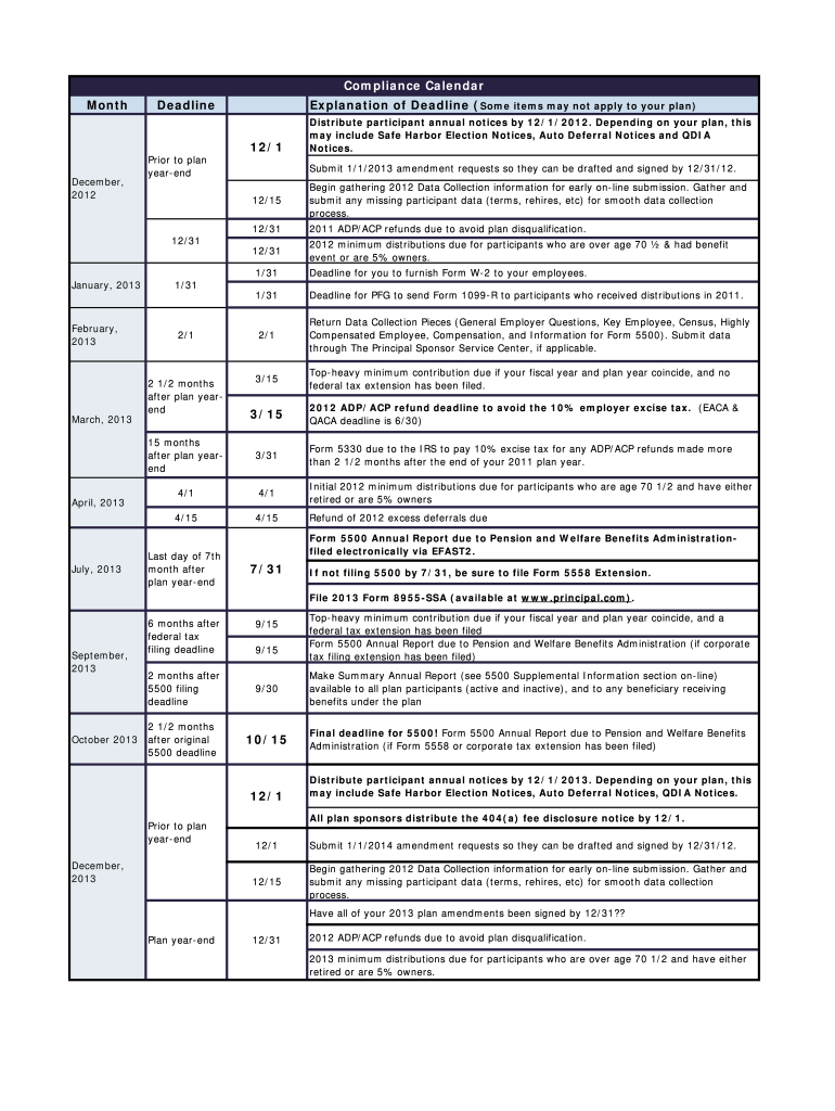 Compliance Calendar  Form