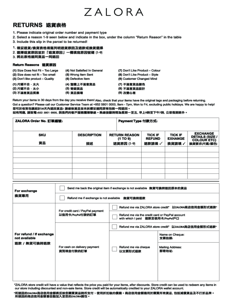 Zalora Online Return Form