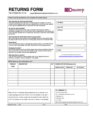 Dawsons Department Store Clitheroe  Form