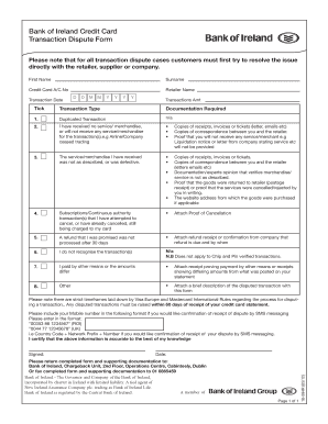  Bank of Ireland Transaction Dispute Form 2012