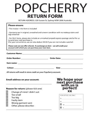 RETURN FORM Popcherry