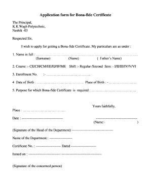 Bonafide Certificate  Form