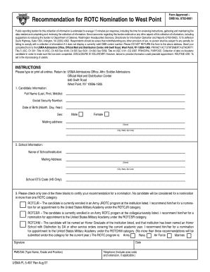 ROTC Nomination Form 5 497 West Point Westpoint